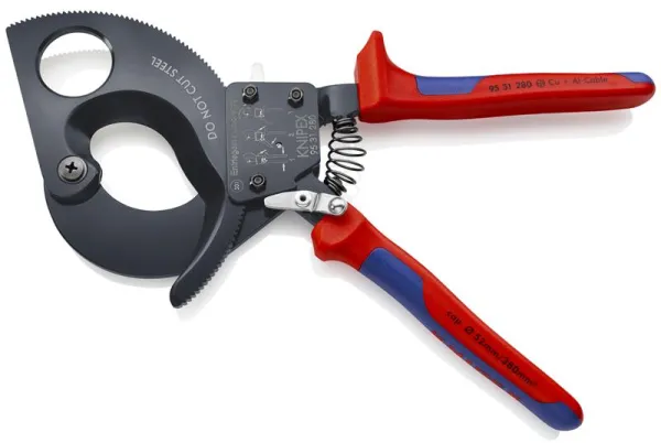 Knipex kabelschaar (ratelprincipe) zwart gelakt, met meercomponentengreep 280 mm